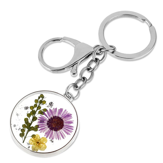 Andibro Pressed Flower Keychain, Forget-Me-Not Real Flower Keyrings Dried Flower Key Ring Wildflower Aesthetic Key Chain(B)
