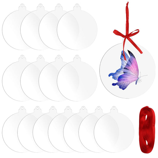 TIESOME 16Pcs Transparent Christmas Ornaments, 3inch Acrylic Round Blank DIY Xmas Tree Ornament Holiday Tags 2023 Christmas Tree DIY Decor Gadgets for Christmas New Year Party Hanging Decorations