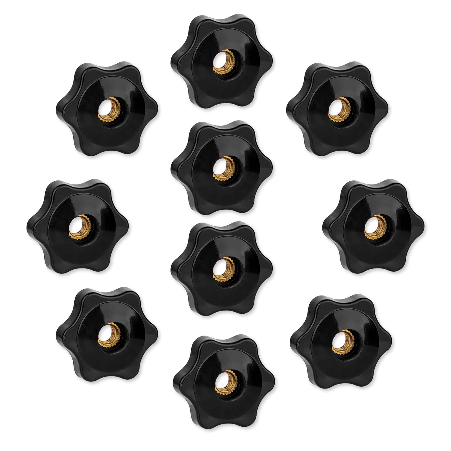 Bewudy 10 Pack 6-Star Knob, 1/4"-20 Inch Knob Screw-On Type Threaded Knob, Through Hole Knob Female Thread Clamping Nut for Mechanical Equipment