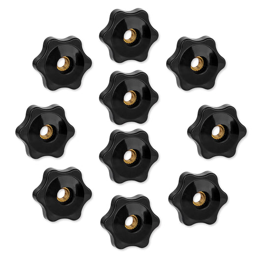 Bewudy 10 Pack 6-Star Knob, 1/4"-20 Inch Knob Screw-On Type Threaded Knob, Through Hole Knob Female Thread Clamping Nut for Mechanical Equipment