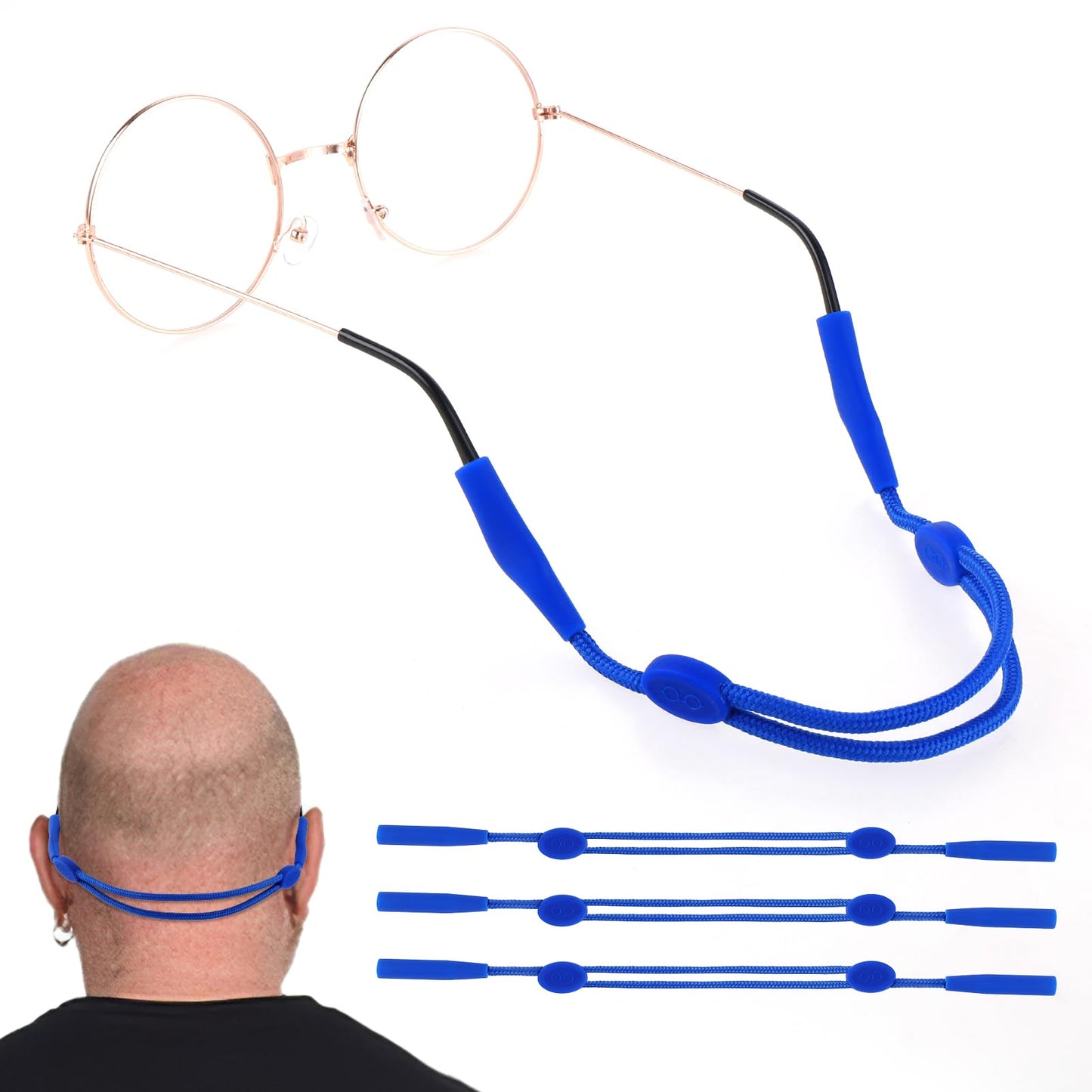 TIESOME 3 Pcs Glasses Holder Strap,Eye Glasses Holders Around Neck,Sunglass Strap for Men Adjustable Eyeglasses Strap Lanyard (Blue)