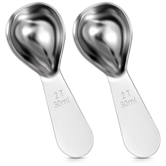 BOHUIZ Coffee Scoop 2 Tablespoon Measuring Spoons, 2pcs 30ml Short Handle Stainless Steel Coffee Spoon Fits into Canisters for Ground Coffee Protein Powder Sugar Cereal.(30ml)