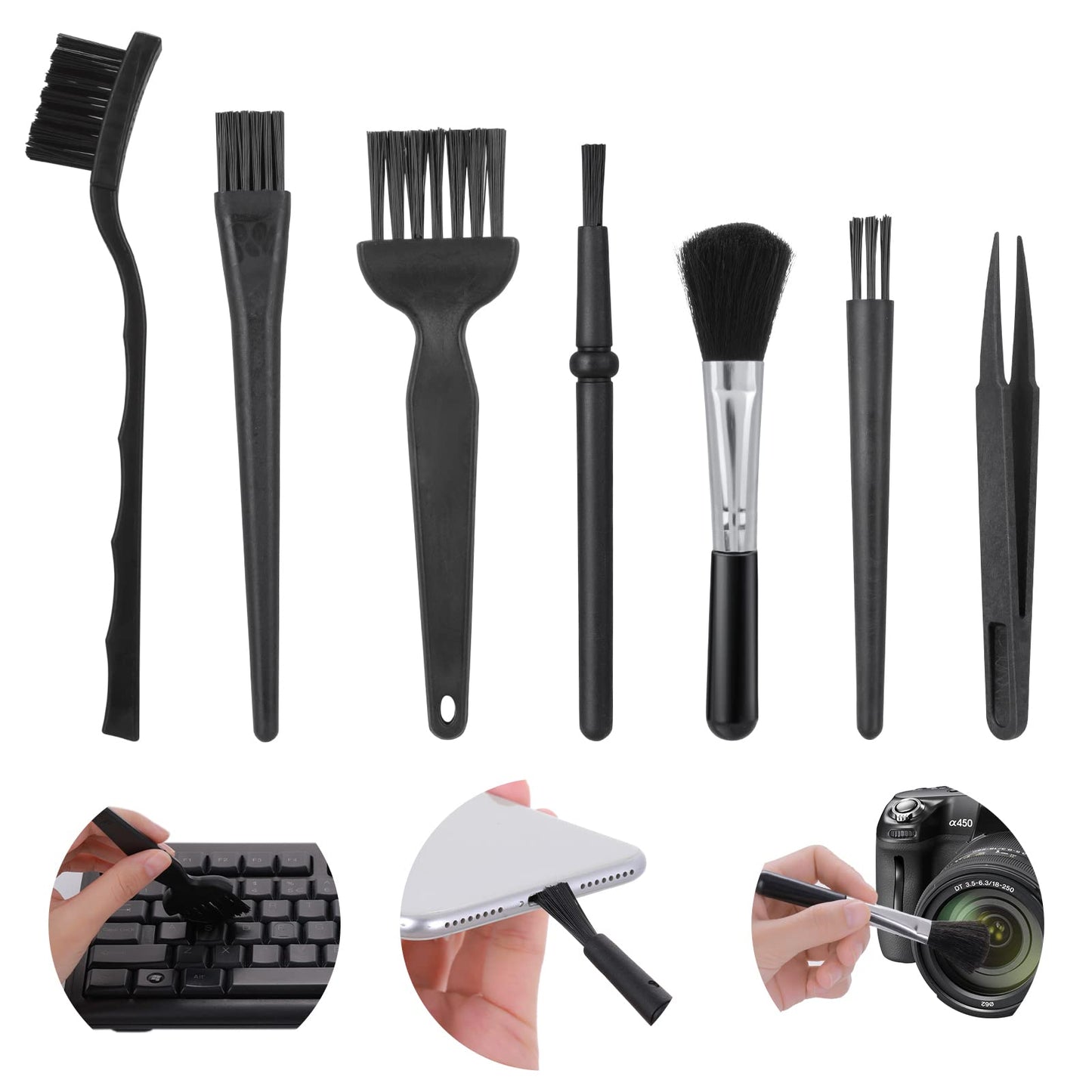 TIESOME Set of 7 Keyboard Anti Static Brushes, Plastic Handle Portable Cleaning Brushes, Computer Keyboard Cleaning Brush Kit for Cleaning Computer Keyboard Car Lab