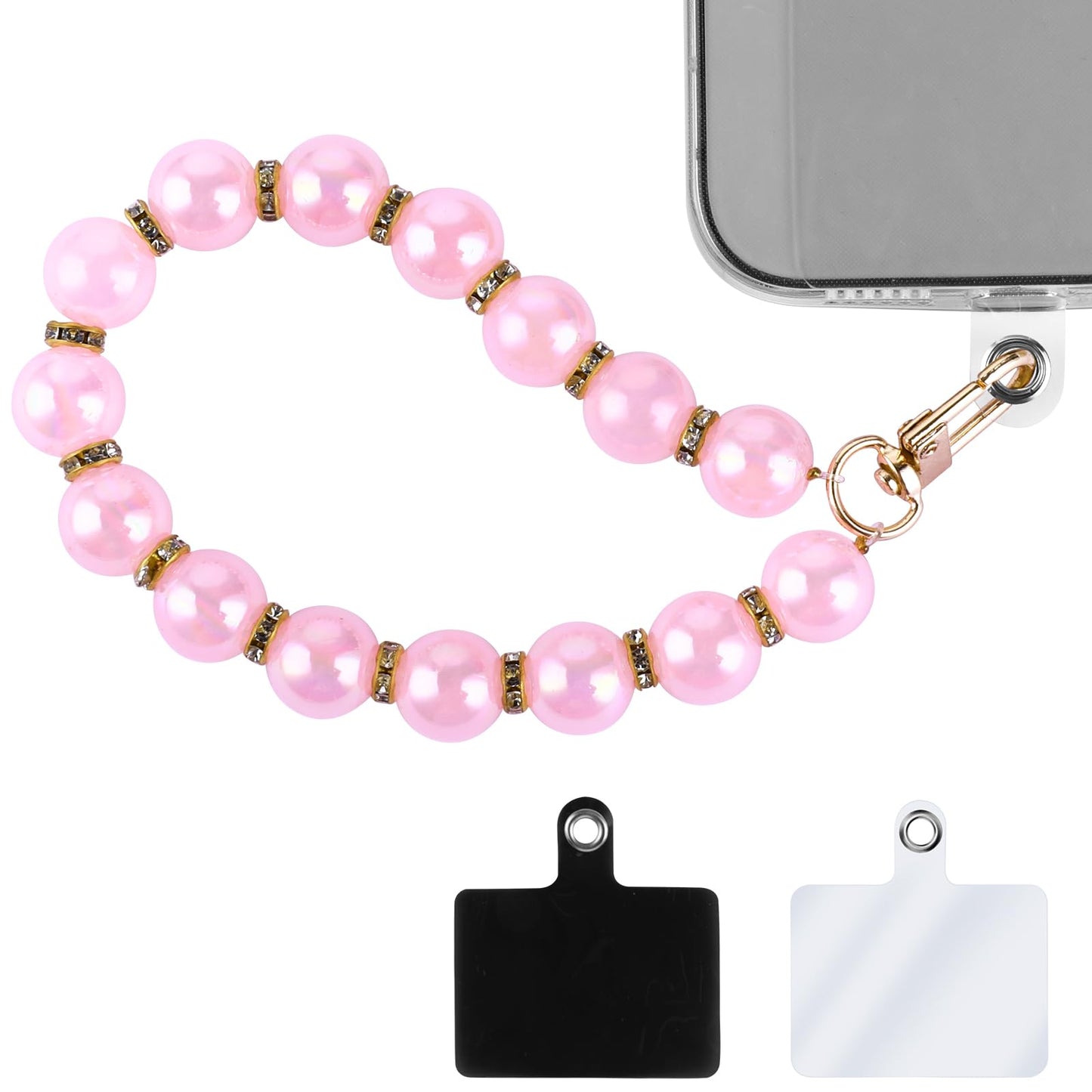 cobee Beaded Phone Wrist Strap With Natural Gemstone, Phone Charms Strap Lanyard Hands-Free Wristlet Bracelet 2PCS Phone Patches Fit for Most Phone Cases Phone Wrist Strap for Women Girls (Pink B)