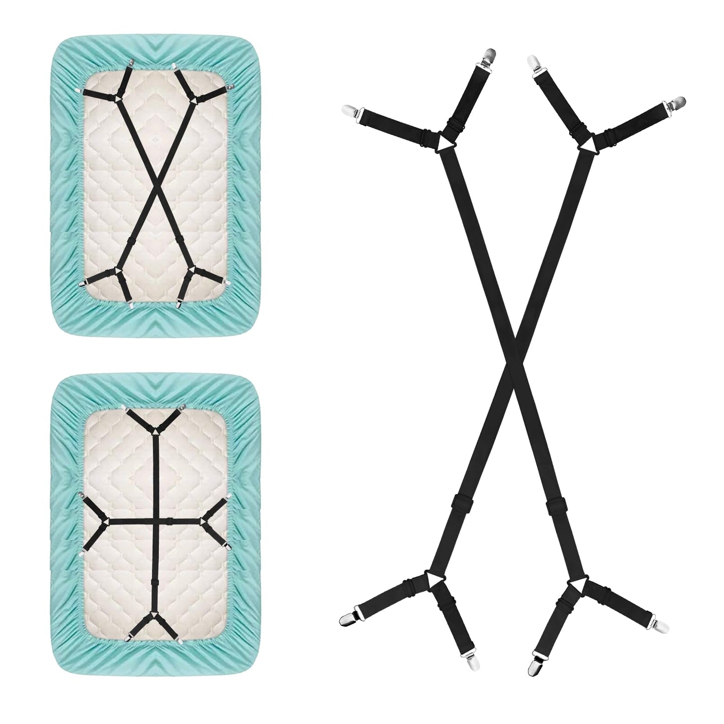 cobee 2 Pcs Bed Sheet Holder Straps, Fitted Sheet Straps with Metal Clips to Hold Sheets in Place, Elastic Bed Sheet Clips for Mattress Cover, Sheet, Sofa Cushion(Black)