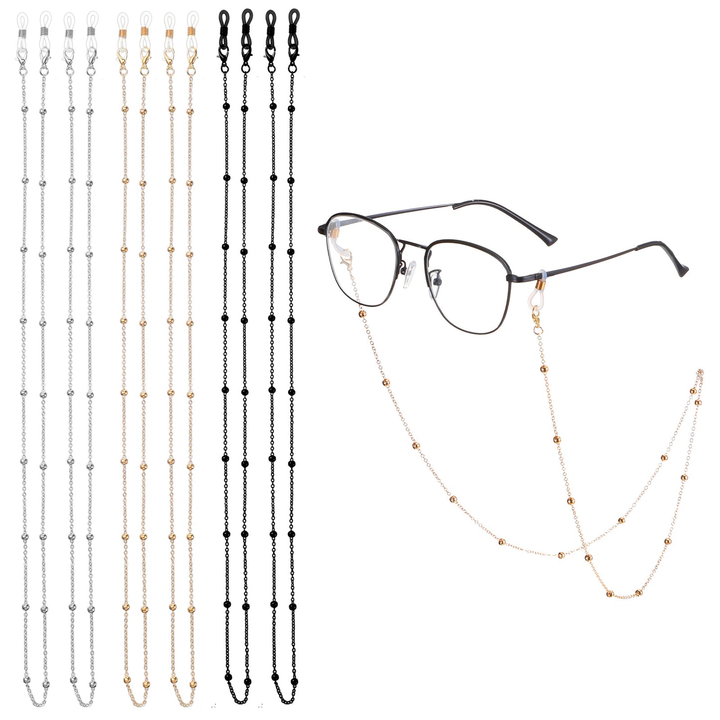 Cobee 6 Pcs Eyeglass Chains, Stylish Beaded Eyeglass Chains Vintage Reading Glasses Chain with Eyeglasses Loop Sunglasses Chain Eyeglasses Holders Around Neck for Women