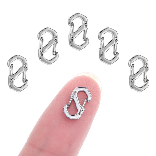 Amabro 5pcs Double Hole Carabiner Clasps, Stainless Steel Necklaces, Bracelet Shortening, Metal S-Type Fasteners for Bracelet, Neck Chain Clip (Silver)