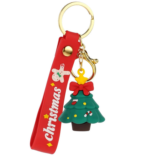 Amaxiu Christmas Keychain, Cute Christmas Tree PVC Key Chain Cartoon Xmas Theme Silicone Wristlet Keyring for Girls Women Handbag Schoolbag Pendant Party Decoration (Christmas Tree)