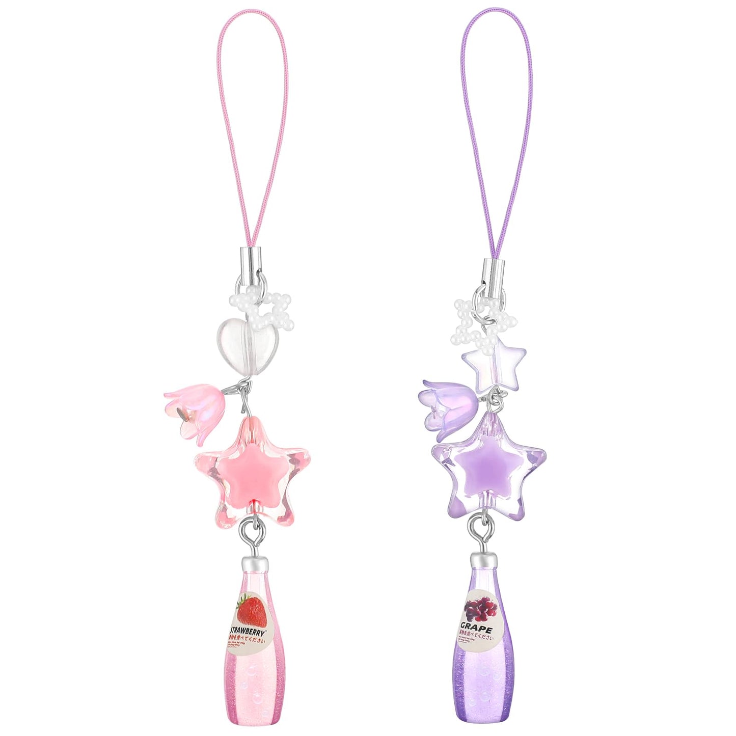 Giantree 2PCS Cute Soda Phone Charms, Pink Strawberry Purple Grape Soda Mobile Phone Pendant, Y2K Phone Pendant Decorative Cell Phone Straps Charms for Phone Wallet Bag Keychain Phone Case