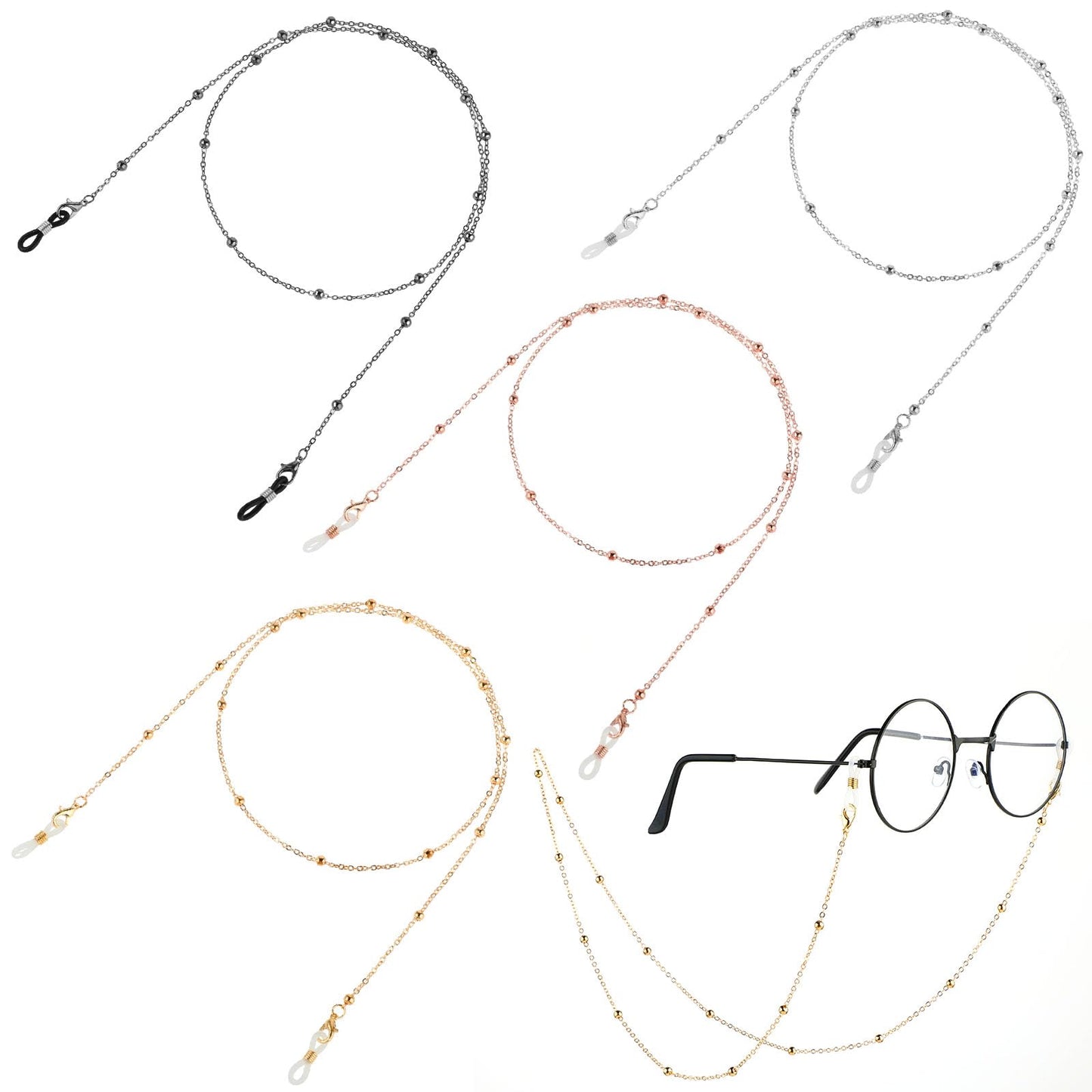 TIESOME 4Pcs Metal Eyeglass Chains, Eyewear String Holder Sunglasses Strap Retainer Glasses Cord Lanyard for Women Men