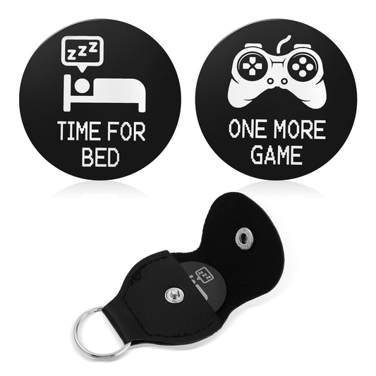 Amaxiu 3pcs Funny Decision Coins - Time for Bed/One More Game, Novelty Decision Maker Coin Leather Pocket Token Stainless Steel Destiny Flip Keychain Gifts for Game Lovers(Black)