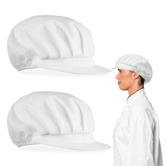 TIESOME 2 Pcs Chef Hat Elastic Chef Cap Kitchen Baking Cooking Hat, Breathable Chef hat Elastic Adjustable Chef Hat for Women Men with Brim White