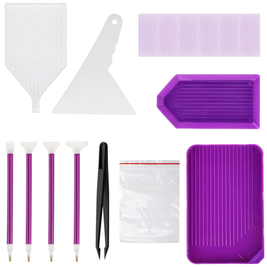 cobee 29pcs Diamond Painting Tool Accessory Tray Kits, Diamond Art Storage Tray Organizer, 3/6/9 Drill Diamond Art Painting Pens, Plastic Diamond Painting Press Plate Correction Tool, Glue Clay Wax