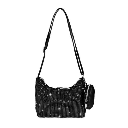 Giantree Evening Clutch Bag for Women, Rhinestone Women's Evening Bag with Mini Purse, Sparkly Clutch Purse Cross Body Handbags for Party Wedding Cocktail Prom Club (Black)