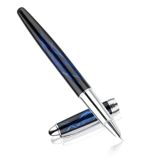 Andibro Acrylic Fountain Pen Fine Nib, Marble Appearance Fashion Pen with Ink Converter 0.38mm Fine Point Pen Smooth Writing Calligraphy Pen for Men Women Journaling School Office Gift(Blue)