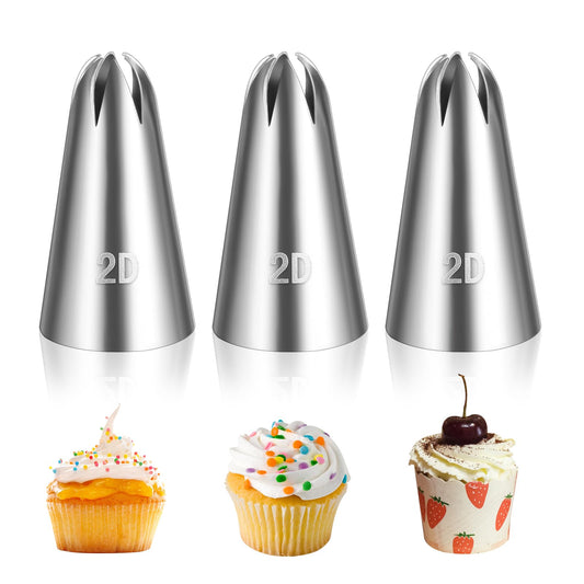 Jeffdad 7 Pcs Round Hole Piping Tips Set, Professional Stainless Steel Cupcake Frosting Nozzles Tool Russian Pastry Icing Dispensers Supplies for Cake Decorating Supplies Baking Set Tools(3PCS)