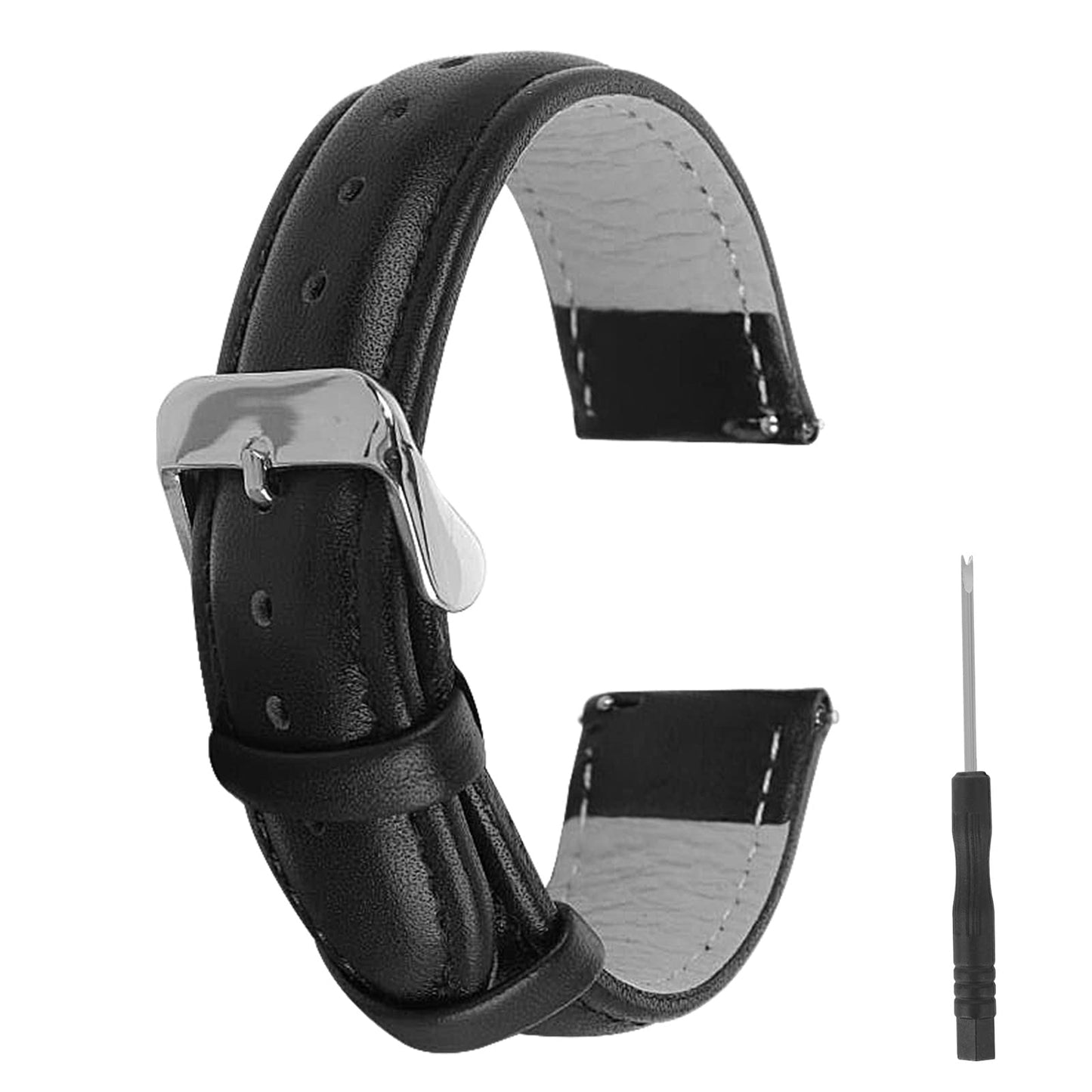 cobee Leather Watch Straps, Vintage Quick Release Watch Bands for Men/Women Universal Replacement Soft Cowhide Watchbands with Stainless Steel Buckle 18/20/22mm Lug Width with Spring Tool(Black, 20mm)
