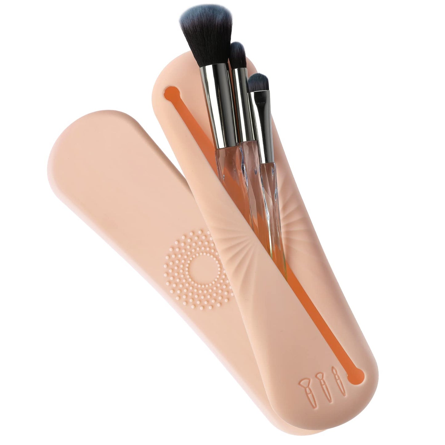 cobee Travel Size Makeup Brush Organizer - Portable Makeup Accessories Essentials, Silicone Makeup Brush Bag Small Pouch Toiletries Brush Organizer Cosmetic Brush Case for Travel Women Beauty(Khaki)