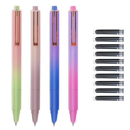 cobee Aesthetics Retractable Fountain Pen, 4 Pieces 0.38mm Fountain Writing Pen with 10 Black Ink Sac Calligraphy Pen Extra Fine Point Smooth Writing Pen for School Office Supplies(A)