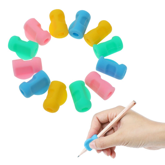 Bewudy 12 Pcs Silicone Pencil Grips for Kids, Pencil Grips for Children Handwriting, Writing Aid Finger Grip Holder Posture Correction for Children Preschoolers Righties and Lefties