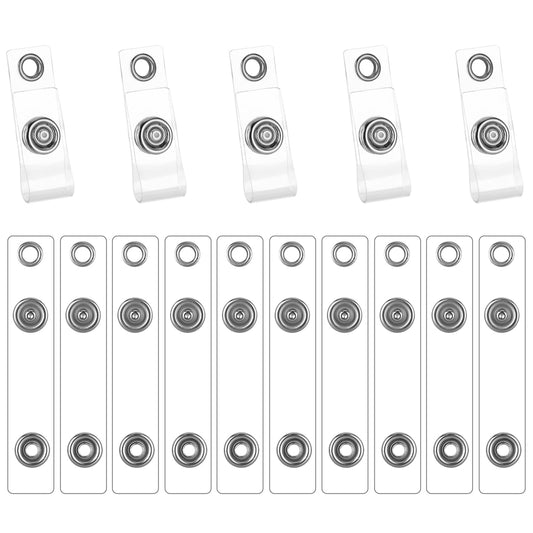 Giantree Clear ID Badge Holder Straps 15 Pcs Badge Holder Clip Plastic ID Badge Strap with Snap and Eyelet PVC Transparent Vinyl Badge Holder Replacement Badge Clips for Name Tag Lanyard Key Ring