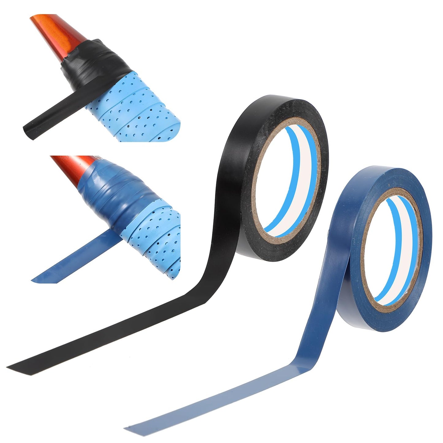 Yuanchu 2 Rolls Grip Finishing Tape, 0.39in × 11 Yards Grip Finishing Tape Anti Slip Tape PVC Tennis Badminton Racquet Grip Tape Racket Accessories Sticky Seal for Tennis Badminton(Black,Blue)