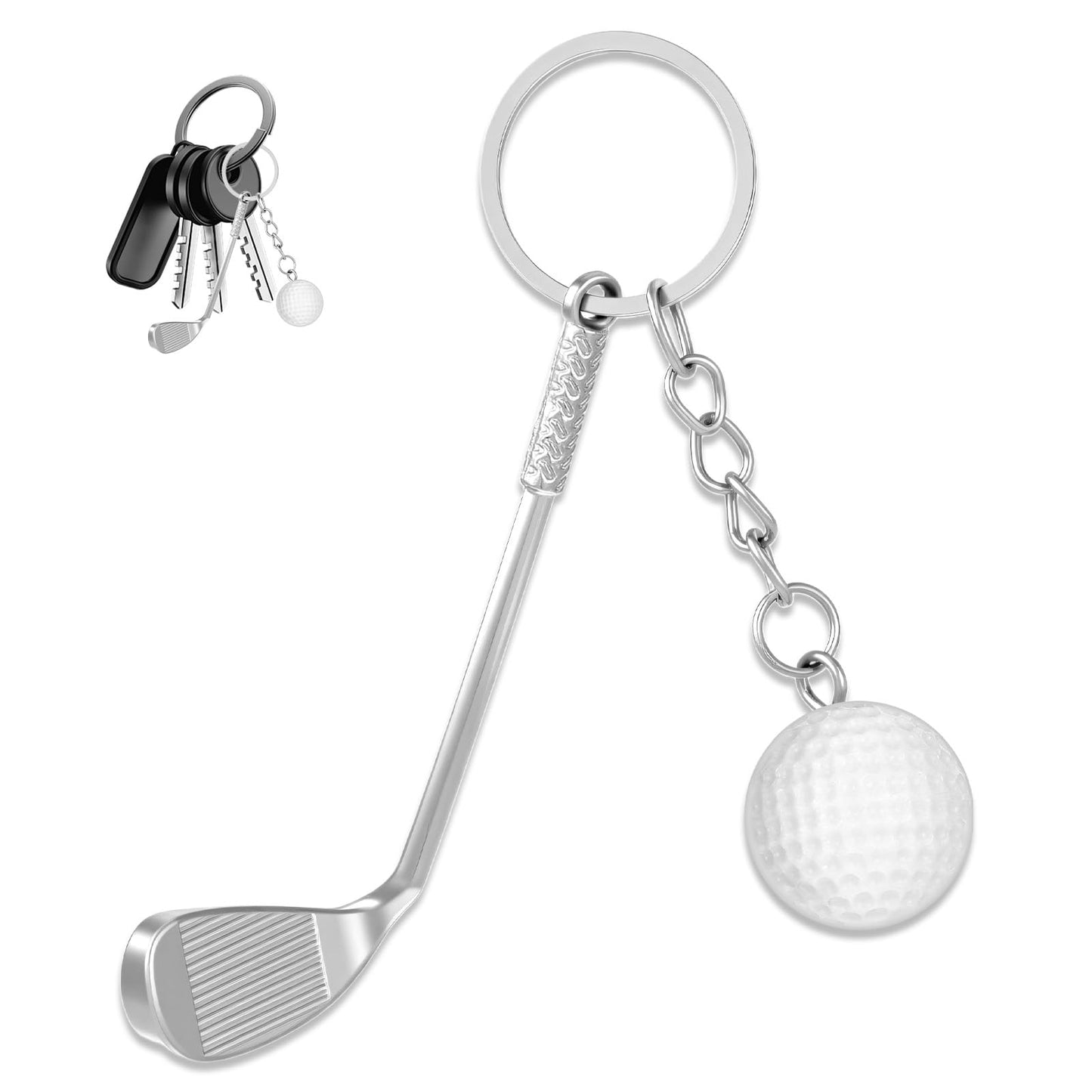 XLIUAX Golf Keyring, Golf Cart Key Fob Clubs Key Ring Mini Zinc Alloy Clubs Racket Pendant Decorations Gift for Dad Sportsman Birthday Gifts