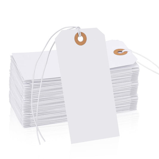 Molain Blank Shipping Tags with String Attached, 100Pcs 4.72 x 2.36 inches Label Hanging Tags Attached Reinforced Hole for Labeling Price Inventory Tags Gift Tags