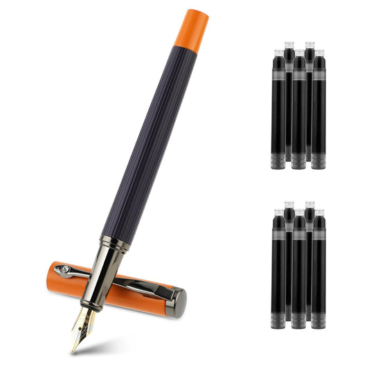 Amaxiu Metal Black Fountain Pen Set, 0.5mm Fine Nib Fountain Pen with 10 3.4mm Ink Cartridges and 1 Converter Smooth Writing Luxury Calligraphy Pen Office School Supplies Gift(Yellow)