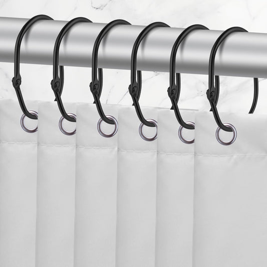 cobee 12 Pack Shower Curtain Hooks, Rust Proof Metal Oval Rings Shower Curtain Rings for Bathroom, Changing Room, Windows, Home Decoration, Glide Easily on Curtain Shower Rods Easy Open Close (Black)