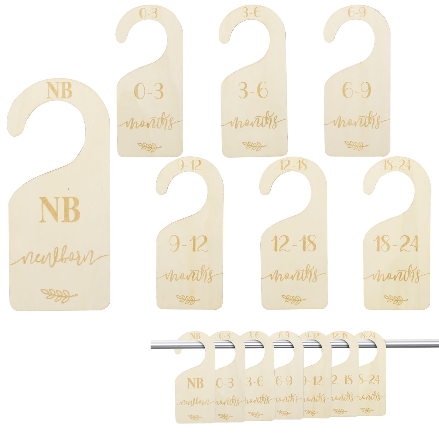 simarro 7Pcs Baby Closet Dividers, Wooden Double-Sided Baby Wardrobe Partition Baby Clothes Organizer Hanger Cute Nursery Decor Hanger Dividers Easily Organize Baby Girls or Boys Room(Beige-2)