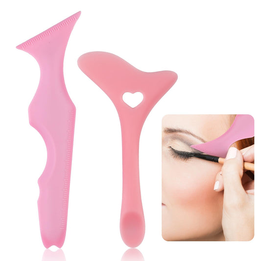 cobee 2 Pack Silicone Eyeliner Stencils, Winged Tip Eyeliner Aid Eyebrow Pencil Stencil Multifunctional Reusable Eye Makeup Guide Tool for Eyeliner Eyelash Eyebrow Lip Line Face Contour (Pink)