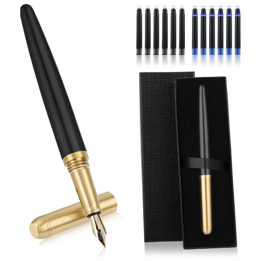 Amaxiu Luxury Wooden Fountain Pens Set, Fine Nib Wood Fountain Pen Vintage Wooden Pen with 12 2.6 mm Ink Cartridges and Gift Box for Journaling Business Office Supplies(E)