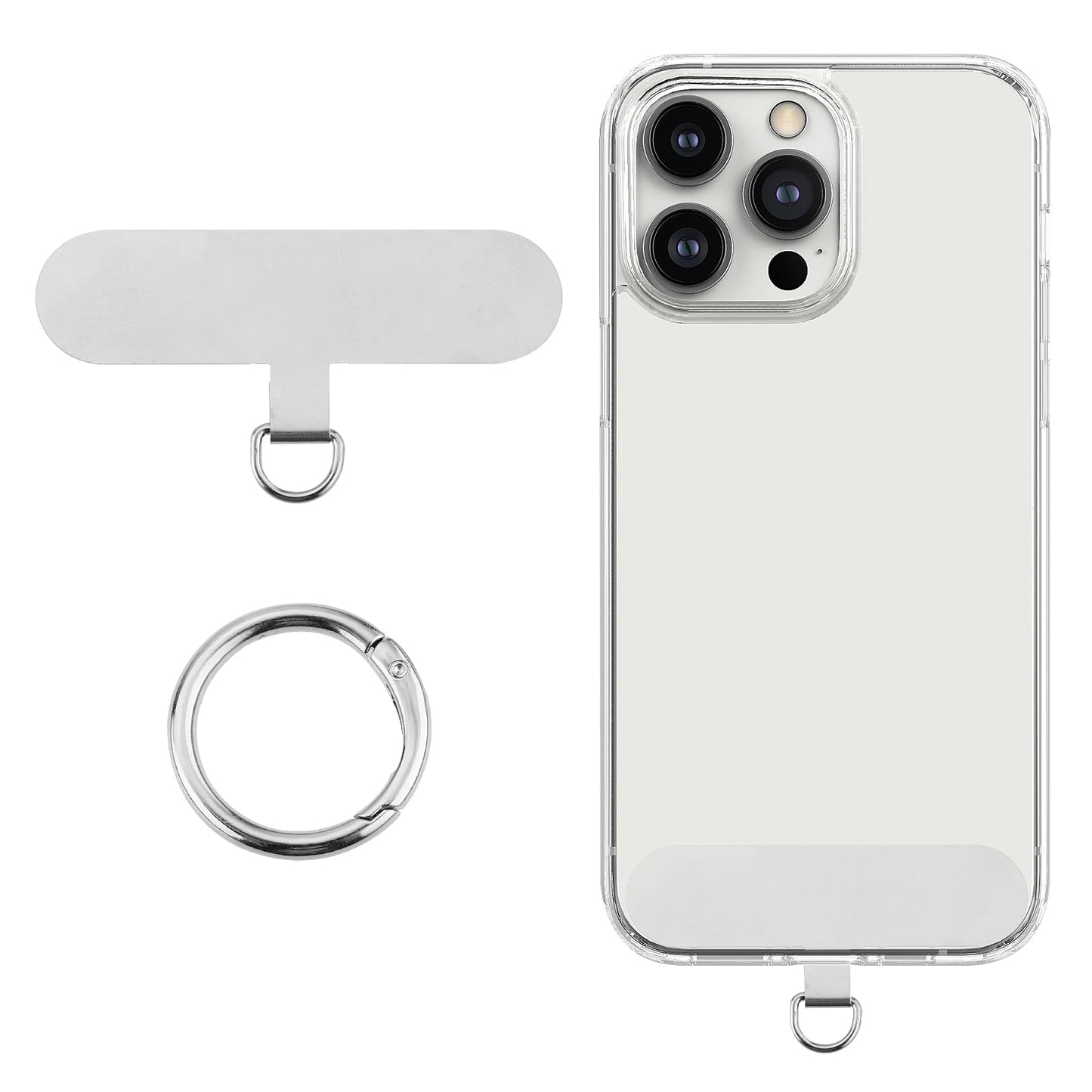 cobee Cell Phone Lanyard Pads, 2pcs Universal Phone Tether Tabs Stainless Steel Phone Lanyard Patches Connector with Metal Clasp without Adhesive for Cellphones Safety Drop Protection(Silver)