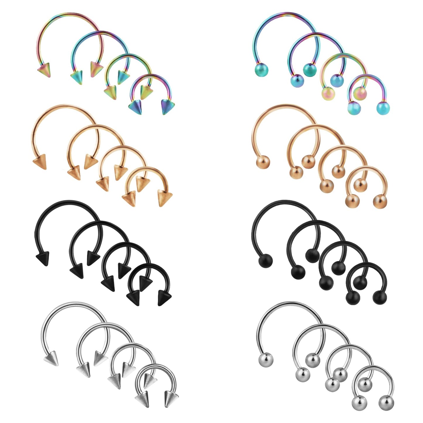 cobee 18G Horseshoe Hoop, 32Pcs Stainless Steel Horseshoe Nose Septum Rings Horseshoe Rings Men Septum Piercing Jewelry Cartilage Earring Eyebrow Rings Eyebrow Lip Hoop 6mm 8mm 10mm 12mm(Style-A)
