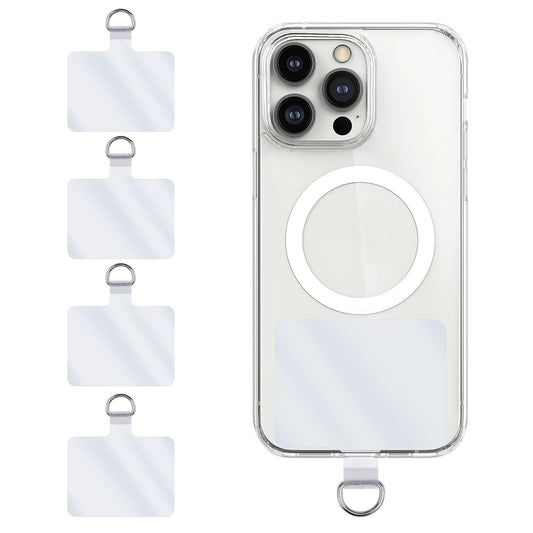 Amaxiu Phone Tether Pads, 4pcs Mobile Phone Lanyards PVC Tabs with Metal D-Ring Universal Phone Strap Patches for Safety Drop Protection, Ultra-Thin 0.6mm Compatible with Smartphones(Transparent)