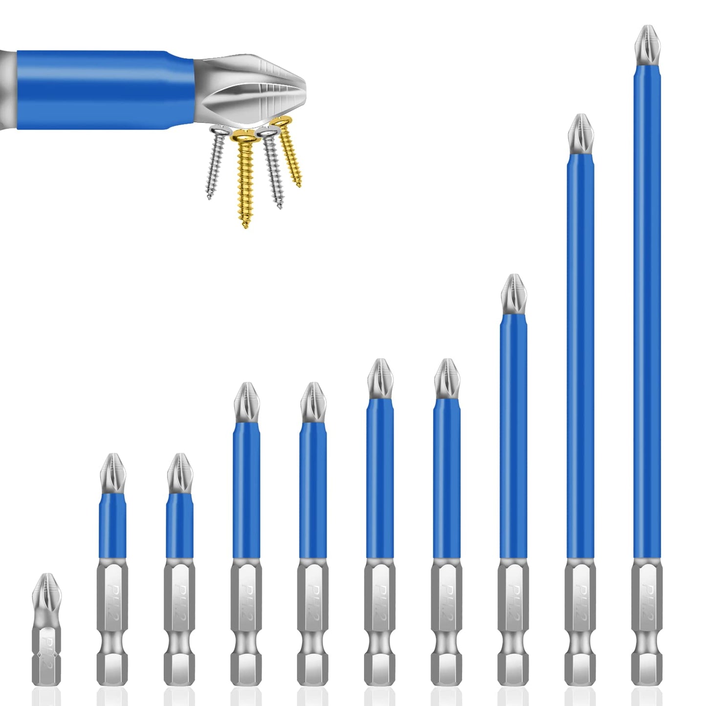 cobee Magnetic Screwdriver Bit Set, S2 Alloy Steel Screwdriver Drill Bit Set 1/4 inch Hex Shank Screwdriver Bit Accessory Set Hrc58-62 Hardness for Power Screwdriver Drill Impact Driver Tool Accessory