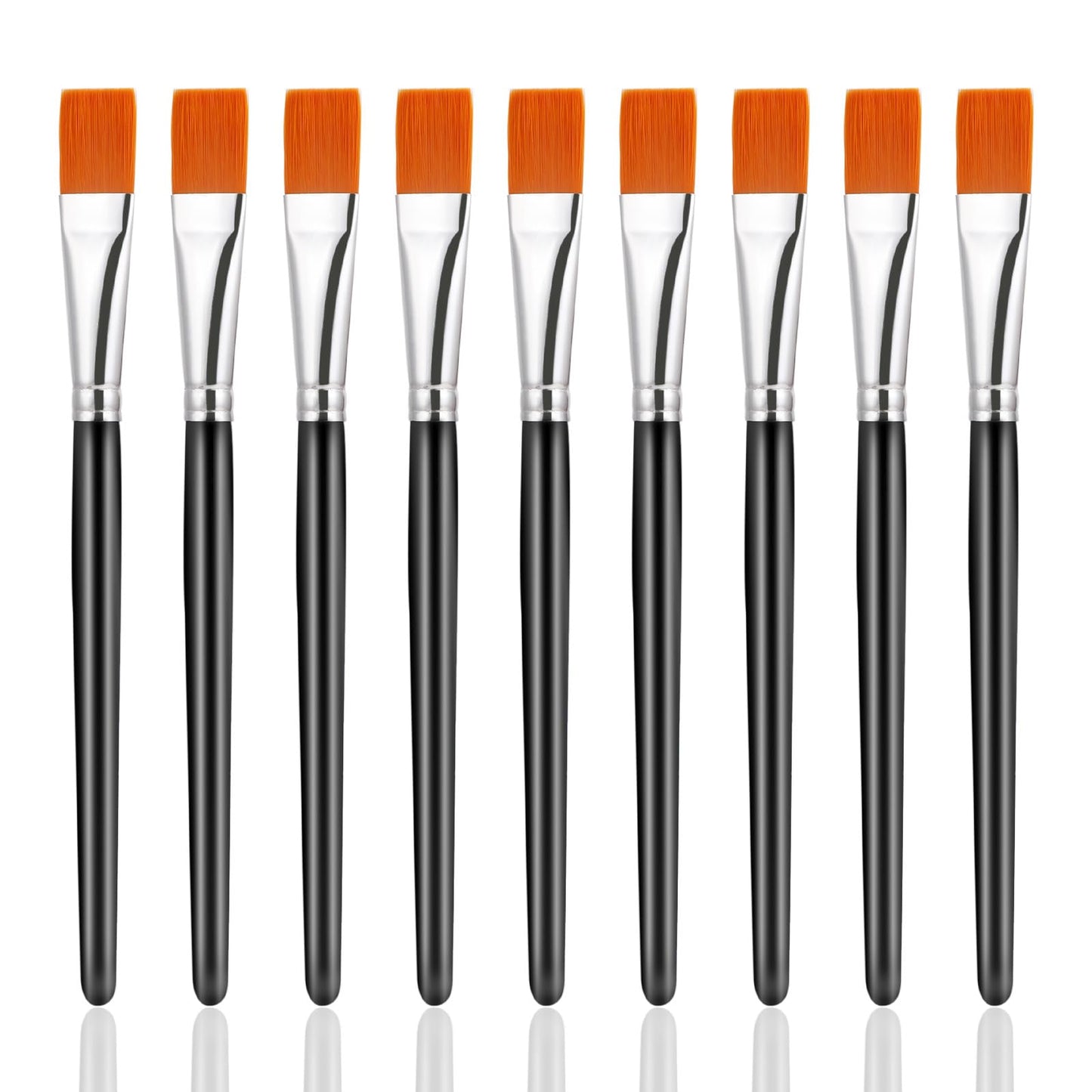 Molain 10 Pcs 3/4 Inch Flat Paint Brushes for Acrylic Painting, Large Synthetic Paint Brushes Bulk with Wooden Handle Art Painters for Acrylic, Watercolor, Oil, Crafts, Face Body Art(Black)