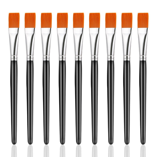 Molain 10 Pcs 3/4 Inch Flat Paint Brushes for Acrylic Painting, Large Synthetic Paint Brushes Bulk with Wooden Handle Art Painters for Acrylic, Watercolor, Oil, Crafts, Face Body Art(Black)