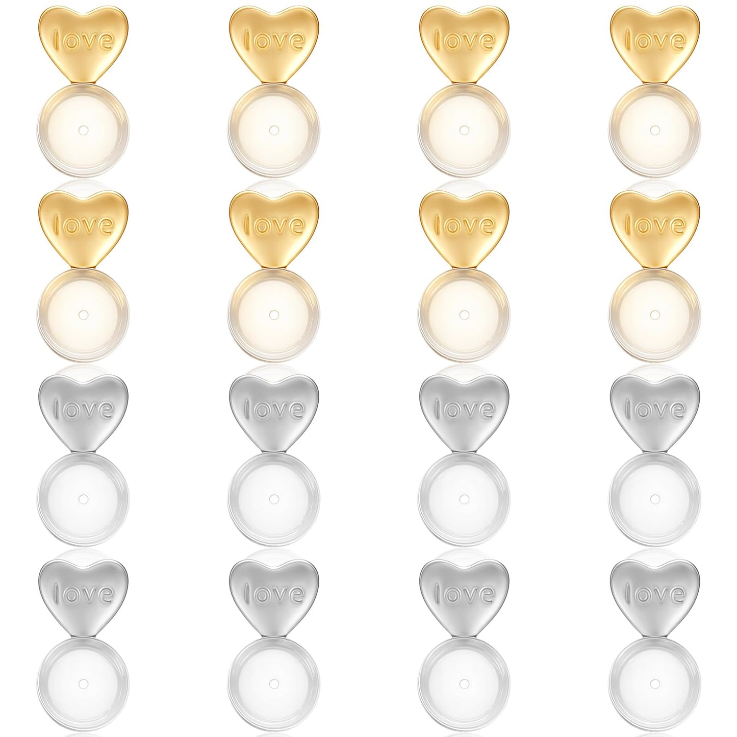 MBAIYO 16 Pcs Silicone Heart Earring Backs for Droopy Ears, Earring Support Backs Replacement Secure Lifters for Heavy Ear Rings Studs(Gold, Silver)