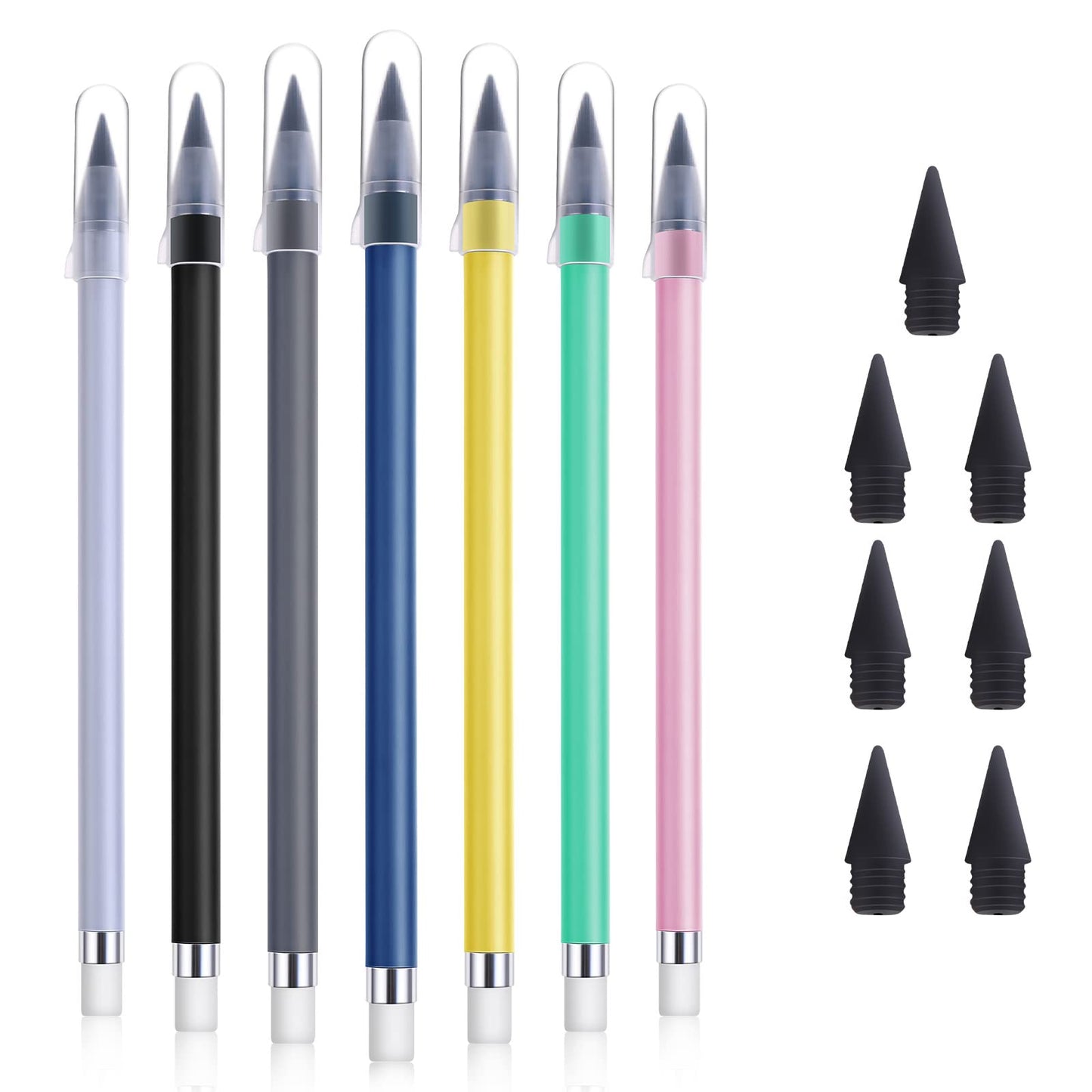 Giantree 7pcs Inkless Pencils with Eraser, Everlasting Pencil with 7 Replaceable Head, Inkless Pencil for Writing Drawing Home Office School