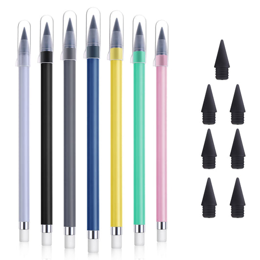 Giantree 7pcs Inkless Pencils with Eraser, Everlasting Pencil with 7 Replaceable Head, Inkless Pencil for Writing Drawing Home Office School