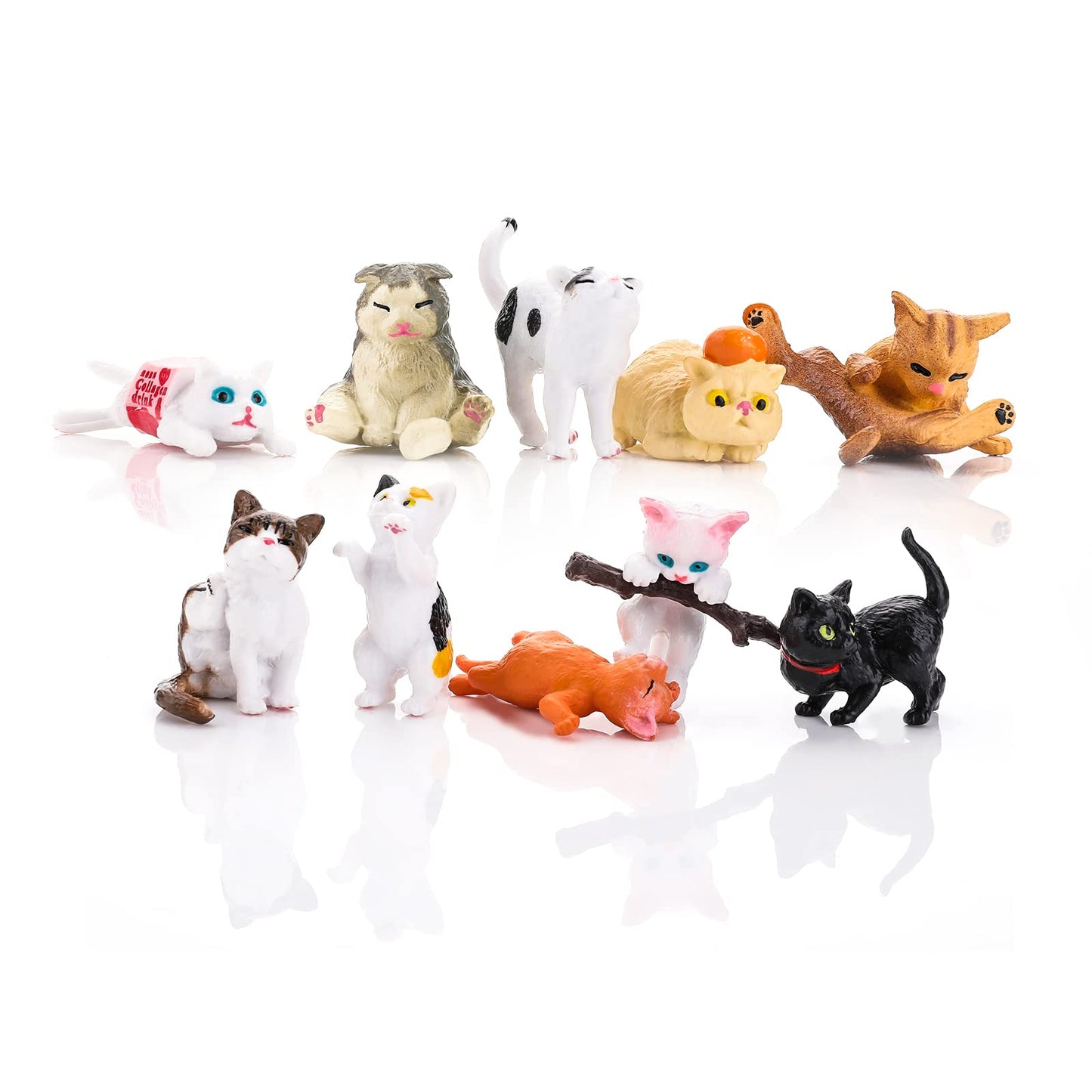 cobee Cute Cat Figurines, 10 Piece Realistic Mini Cat Kitten Figures Cake Topper Miniature Cat Animal Toy Set Cat Ornament for Home Garden Decor Party Favor