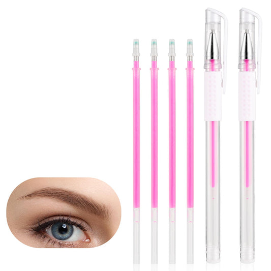 Jeffdad Eyebrow Microblading Marker Pen, 2pcs Skin Marker Pen Eyebrow Makeup Position Mapping Mark Tools Eyebrow Mapping Pen Stencil with 4 replacement refills (Pink)