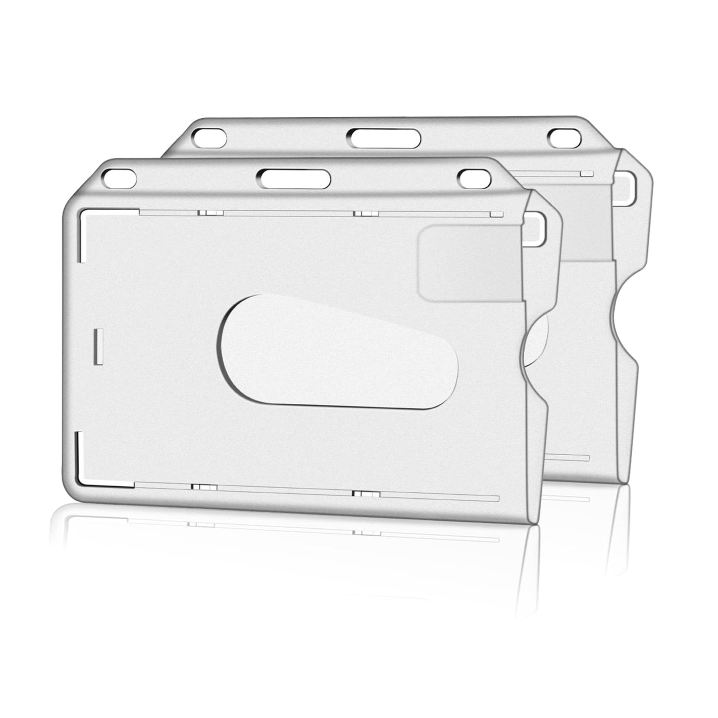 cobee ID Badge Holders, 2Pcs Hard Plastic ID Card Holder Transparent Card Protector Name Card Holder Clear Badge Protector Credit Card Badge Cover with Thumb Slot