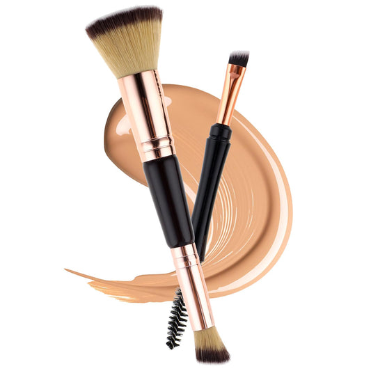 Jeffdad 2pcs Foundation Brush, Dual Ended Contour Brush Blush Brush Flawless Powder Brush Set Concealer Brush, for blending liquid, foundation, cream, concealer, and blush for Any Look