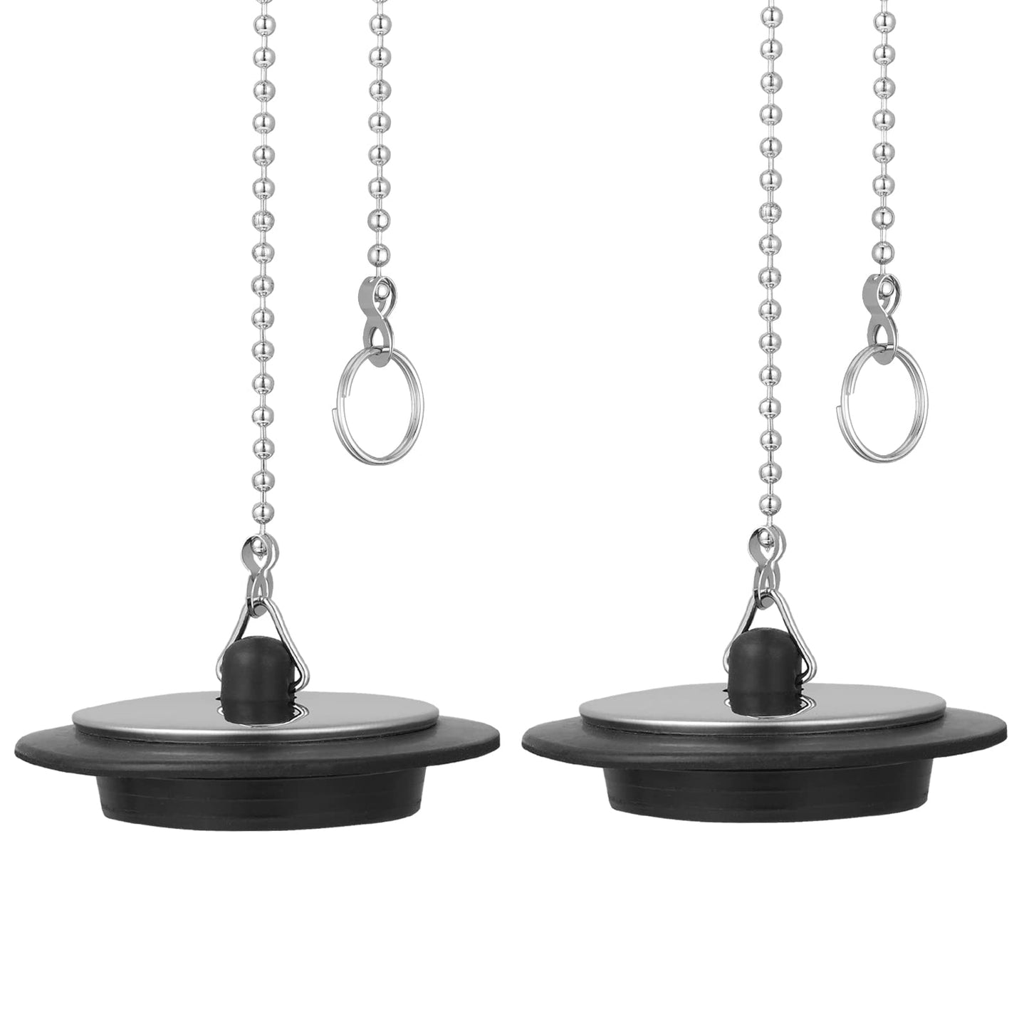 cobee Chain Drain Stopper Universal Bath Plug with Long Metal Ball Chain and Hanging Ring for Kitchen Bath Sink Drain Stopper Plug 2pcs Universal Rubber Bath Plug Chrome & Rubber Sink Plug Drain Cover