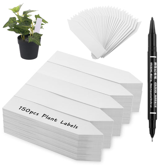Amaxiu Plant Labels with Pen Reusable Plant Name Tags Garden Plastic Outdoor Plant Label Waterproof Sort Labels for Seeds, Vegetables, Floral Flowers, Herbs, Potted Plants, 10x2cm(150pcs, White)