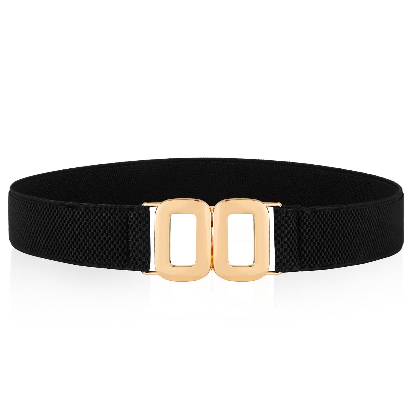 GEEHUA Women Elastic Belt, Adjustable Stretch Waist Belt Vintage Skinny Waistband Cinch Belt with Gold Buckle for Dress Jeans(Black)