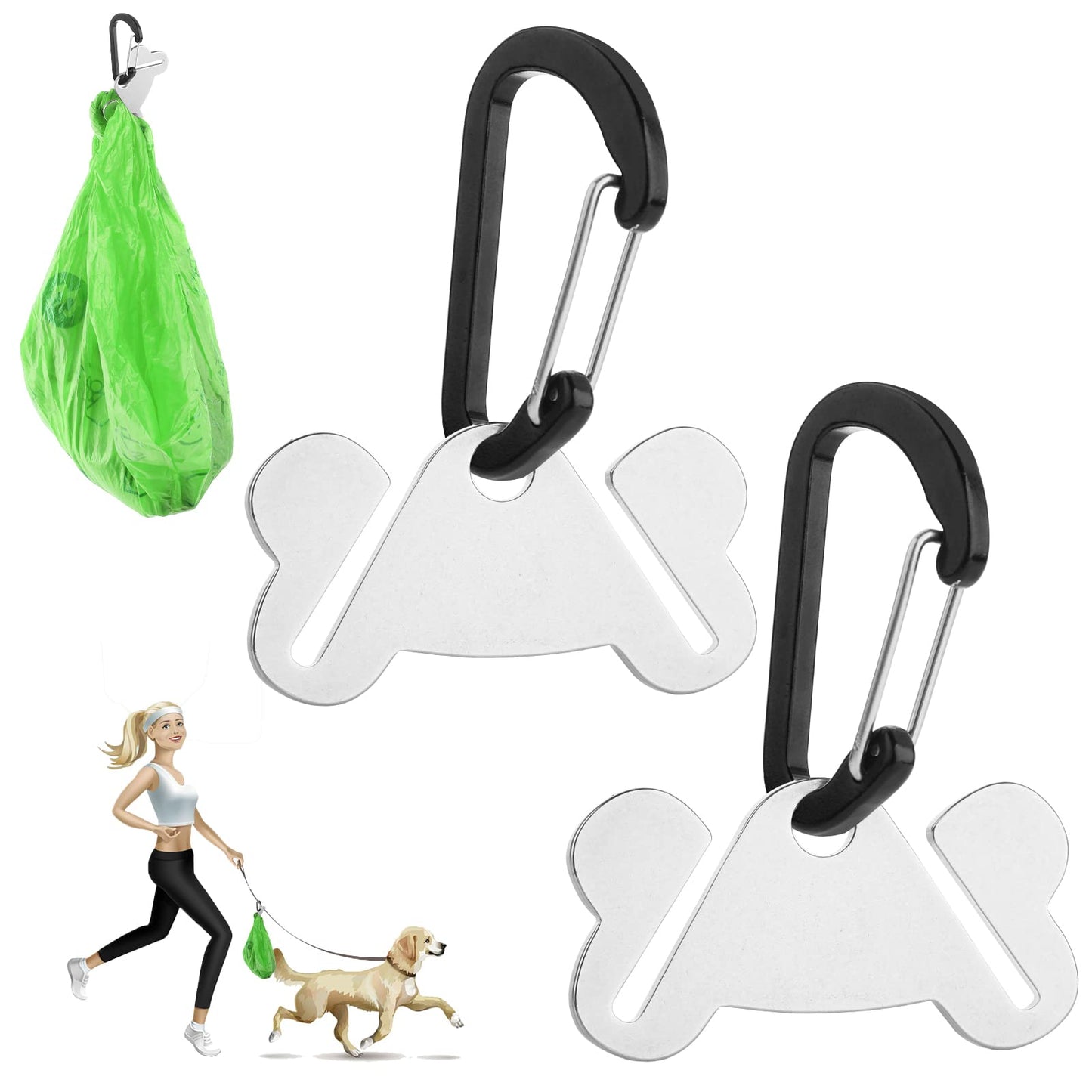 cobee Metal Waste Bag Carrier, Hands-Free Holder for Bags of Dog Poop, Dog Poop Bag Holder, Waste Bag Holder, Dog Poop Bag Carrier for Leash Dispenser Accessories(2pcs, Black)